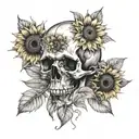 sunflower time location   Gemini skull   tattoo design idea