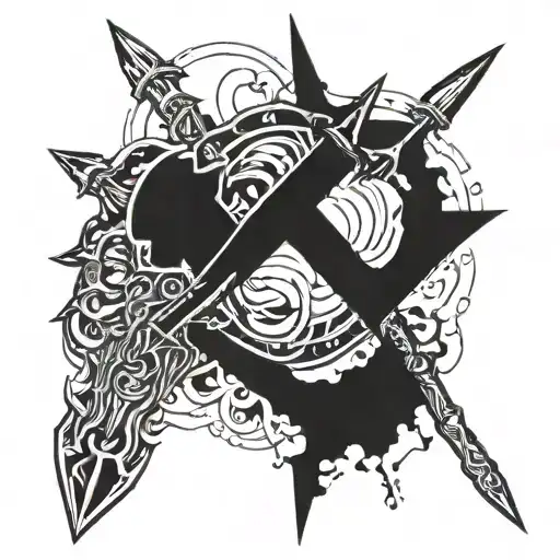 trident and harpoon making an x/cross tattoo design idea
