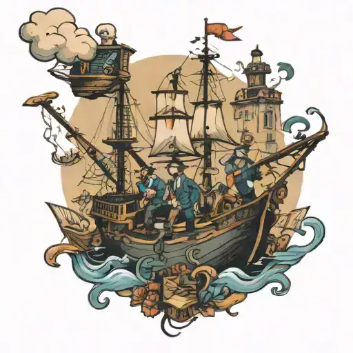 Boston tea party scene tattoo design idea