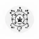 A blackwork tattoo of a dog paw print with a sun and the words 'Forever in my heart' as a tribute to beloved pets tattoo design idea