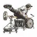 Skateboarder doing a kickflip over a drum set tattoo design idea