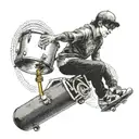 Skateboarder doing a kickflip over a drum set tattoo design idea