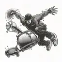 Skateboarder doing a kickflip over a drum set tattoo design idea