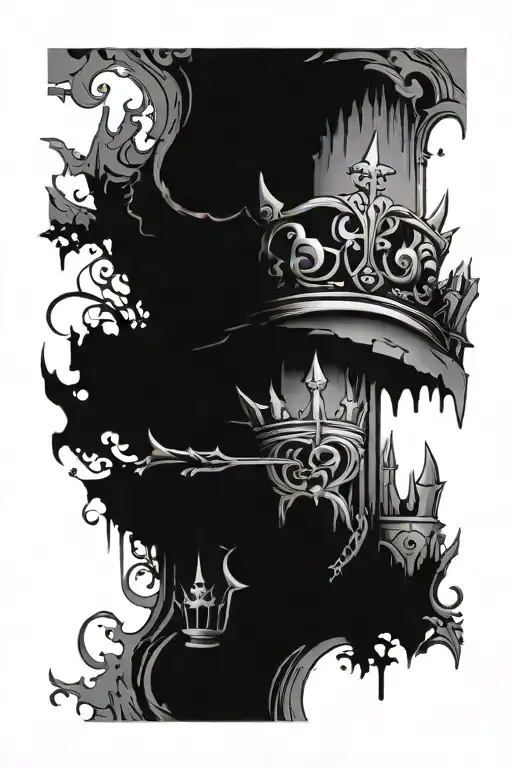 broken sword and crown  tattoo design idea