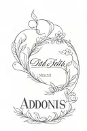 name and birthdate incorporated adonis tattoo design idea