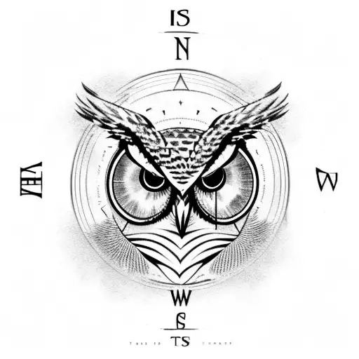 owl, compass and wilderness tattoo design idea