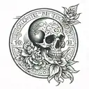 Memento Mori Coin with three birthdays tattoo design idea