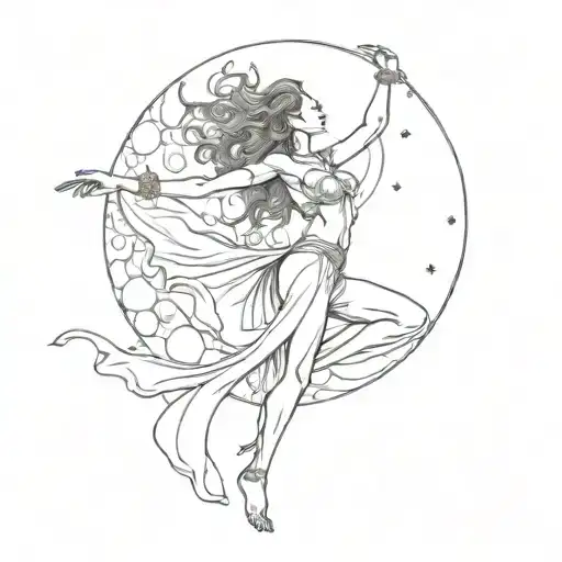 half moon half noon dancing woman figure on top tattoo design idea