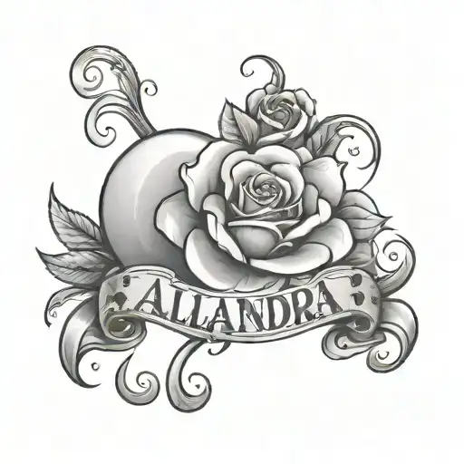 name "alejandra" in curisve with roses and hearts  tattoo design idea