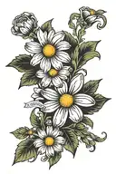 daisies with the phrase "find someone who grows flowers in the darkest parts of you" tattoo design idea