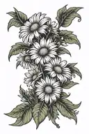 daisies with the phrase "find someone who grows flowers in the darkest parts of you" tattoo design idea
