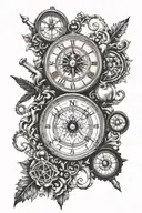 Skeleton Key + Compass + Clock tattoo design idea