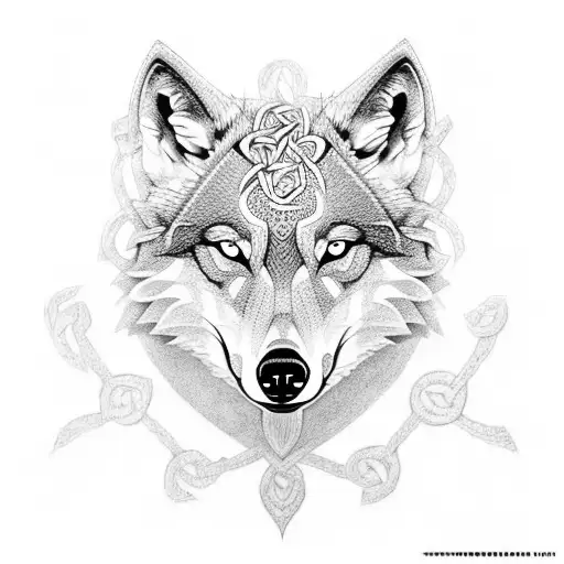 A wolf head surrounded by intricate Celtic knotwork tattoo design idea