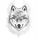A wolf running through a Celtic compass made of tree branches tattoo design idea