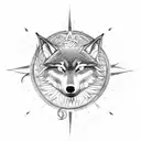 A wolf running through a Celtic compass made of tree branches tattoo design idea