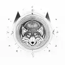 A wolf running through a Celtic compass made of tree branches tattoo design idea