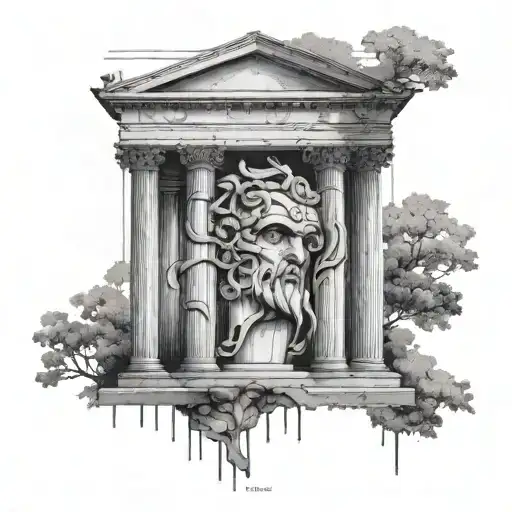 Combine elements of Roman architecture with stoic quotes in a black and grey design inspired by Marcus Aurelias tattoo design idea