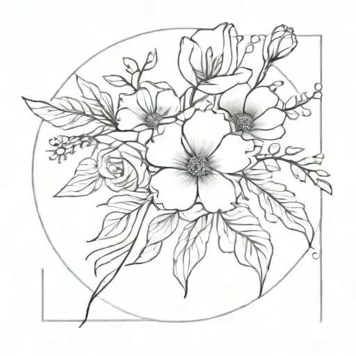 flower bouquet with birth flower march, june, october, november, july tattoo design idea