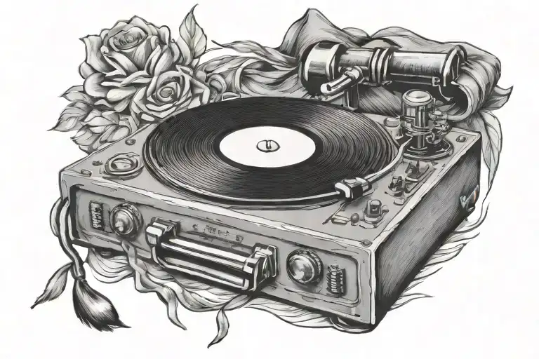 vinyl record player tattoo design idea