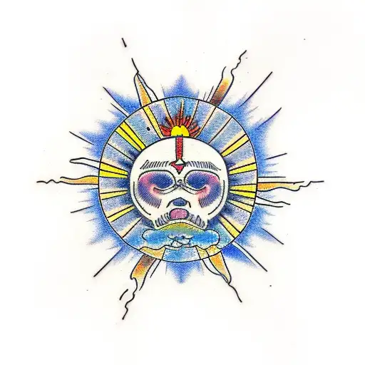 Angel fire sun tattoo design idea