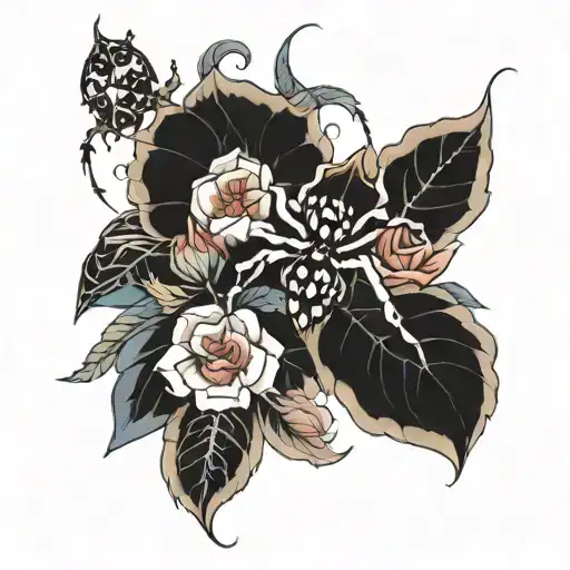 flowers and spiders gothic tattoo design idea