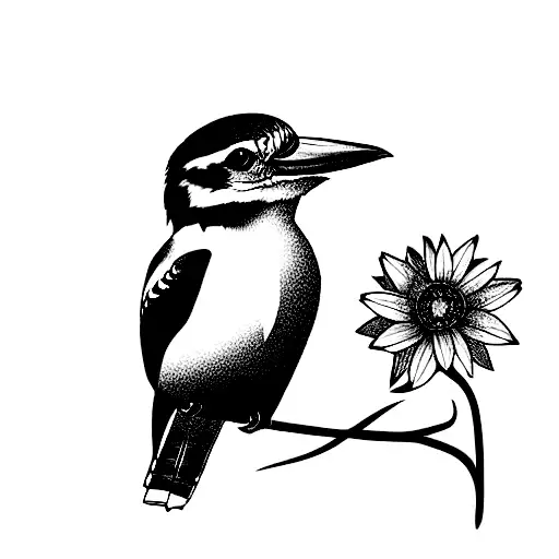 kookaburra on a mountain looking over a field of flowers tattoo design idea