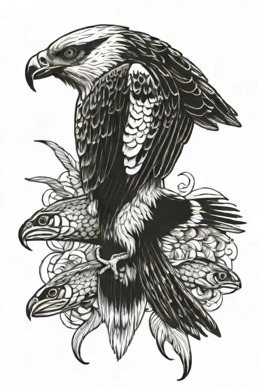 osprey holding trout tattoo design idea