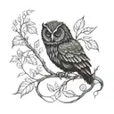 An intricate owl design intertwined with branches and leaves, symbolizing the connection between technology and nature tattoo design idea