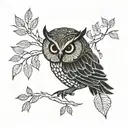 An intricate owl design intertwined with branches and leaves, symbolizing the connection between technology and nature tattoo design idea