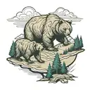 wilderness landscape inside bear outline with cub tattoo design idea