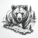wilderness landscape inside bear outline with cub tattoo design idea