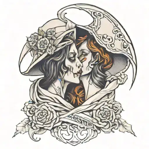 reaper kissing girl face tattoo design idea