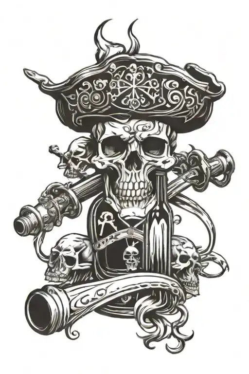 skull pirate sabers loop poison bottle tattoo design idea