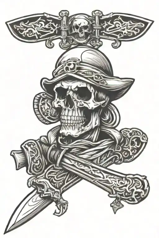 skull pirate sabers crossed coins tattoo design idea