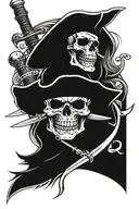 skull pirate sabers loop hang tattoo design idea