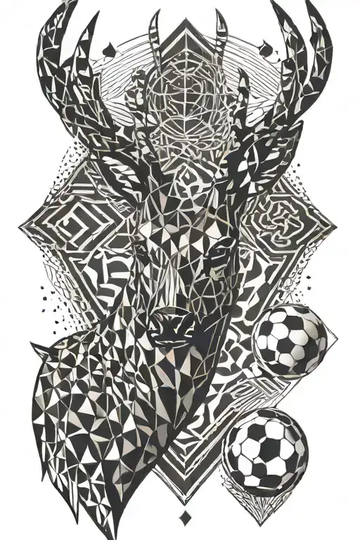 A geometric tattoo with a deer, fc barcelona logo and soccer in it tattoo design idea