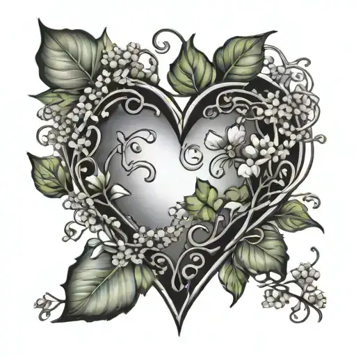 heart with babys breath flowers and ivy vines growing around it  tattoo design idea