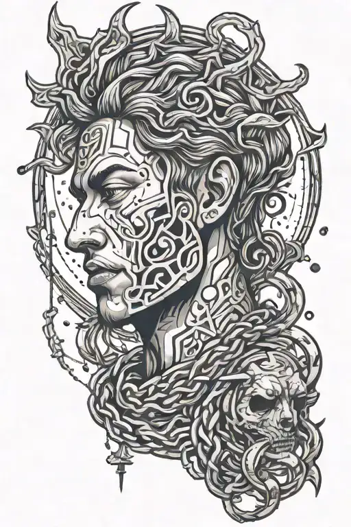 A rebellious student breaking free from chains and transforming into a wise leader tattoo design idea