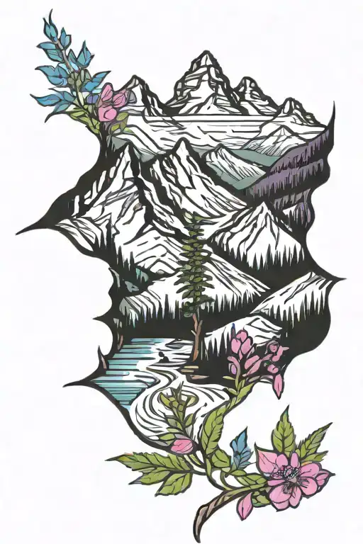 Pioneer Peak Mountain with fireweed and big dipper tattoo design idea