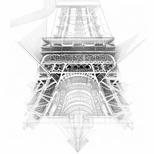 Combine the iconic Parc des Princes stadium with the Eiffel Tower in a unique and abstract design. tattoo design idea
