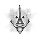 Combine the iconic Parc des Princes stadium with the Eiffel Tower in a unique and abstract design. tattoo design idea