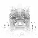 Create a dotwork tattoo showcasing the Parc des Princes stadium surrounded by a vibrant Parisian cityscape, with the Eiffel Tower in the background. tattoo design idea
