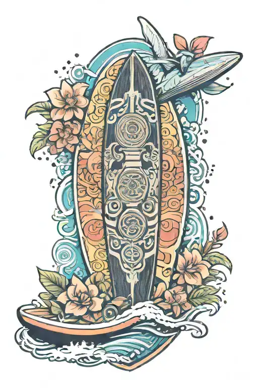 Surf, surfboard, Skate, bali, moai, flower of life tattoo design idea