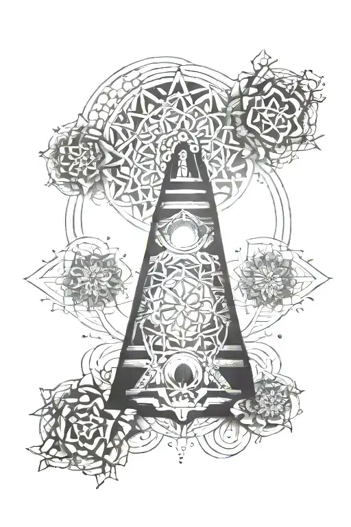 Flower of life mandala, moai tattoo design idea