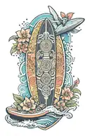 Surf, surfboard, Skate, bali, moai, flower of life tattoo design idea