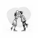 A sketch style tattoo of a romantic scene with a skater couple sharing an onion as their first kiss tattoo design idea