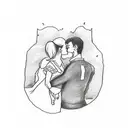 A sketch style tattoo of a romantic scene with a skater couple sharing an onion as their first kiss tattoo design idea