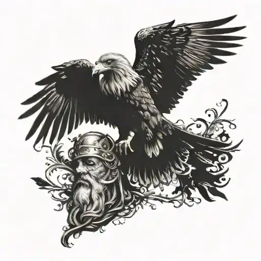 Odin and ravens flying tattoo design idea
