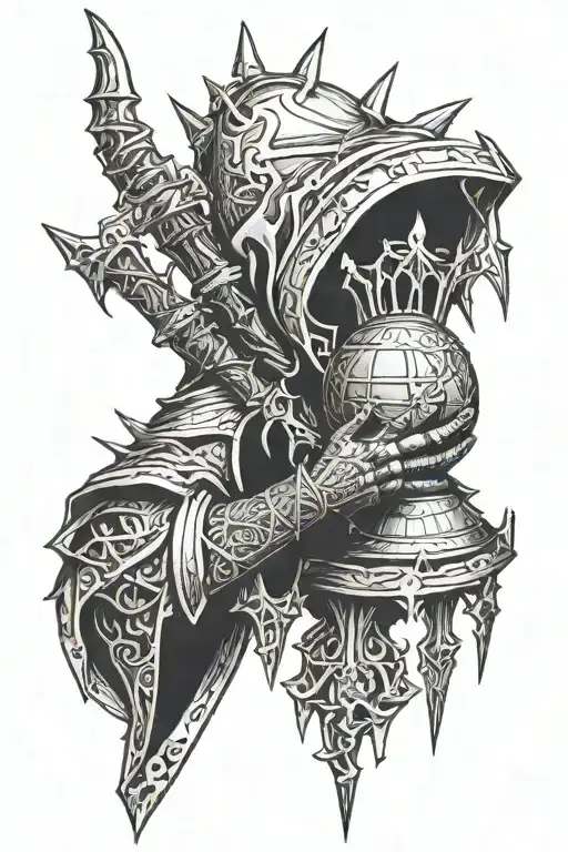 nazgul gauntlet holding a flail spiked ball tattoo design idea