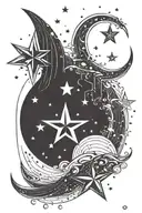 13 stars and moons in horizontal line with dots and fine line details tattoo design idea
